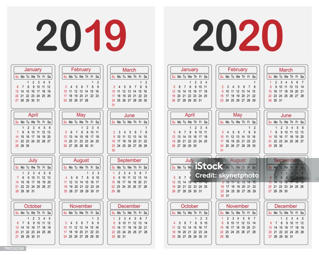 Calendar 2019 And 2020 Year Design Template Stock Illustration - Download Image Now - 2019, 2020, Annual Event - Istock