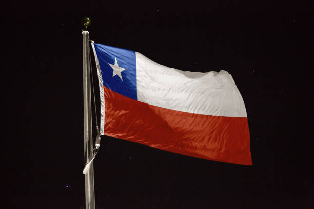 istock Chile flag blowing in the wind at night 1197232213