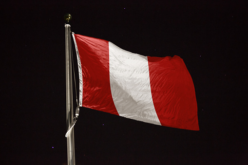 flag blowing in the wind at night