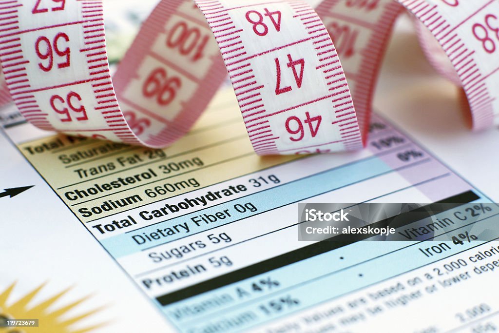 Les informations de Nutrition et ruban de mesure - Photo de Acides gras trans libre de droits
