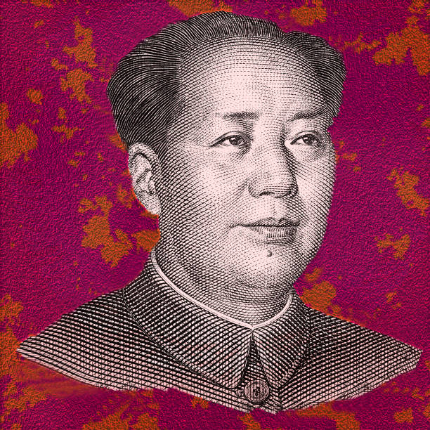 retrato de mao zedong de cerca aislado sobre fondo multicolor - mao tse tung fotografías e imágenes de stock