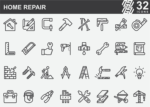 Home Repair and Construction Line Icons