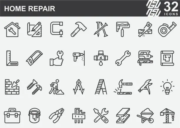 Vector illustration of Home Repair and Construction Line Icons