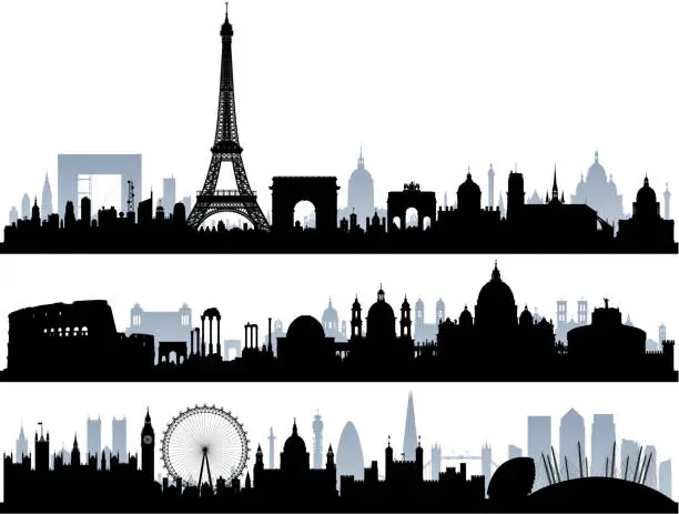 Vector illustration of Paris, Rome and London (All Buildings Are Complete and Moveable)