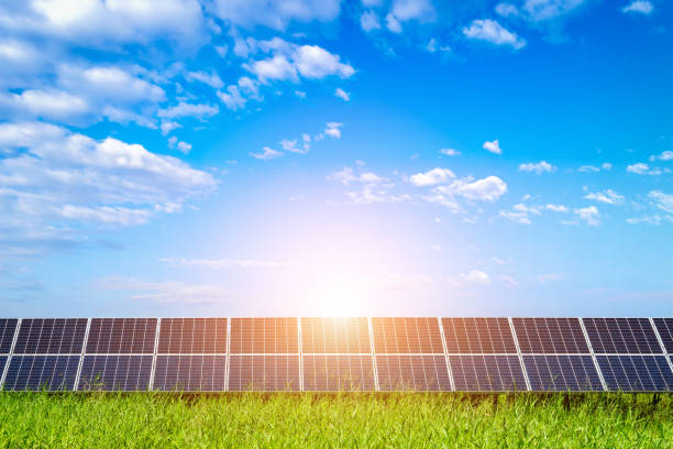 istock Solar panel on blue sky background, Alternative energy concept,Clean energy,Green energy. 1197244701