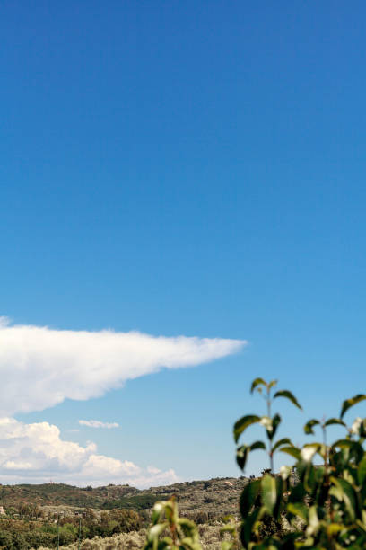 Hilly landscapes on Corfu island and sky