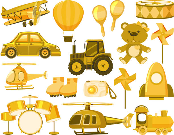 Large set of different objects in yellow Large set of different objects in yellow illustration ursus tractor stock illustrations