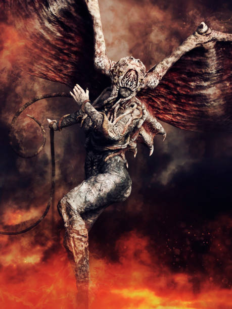 istock Fantasy monster with wings in clouds of fire 1197251925