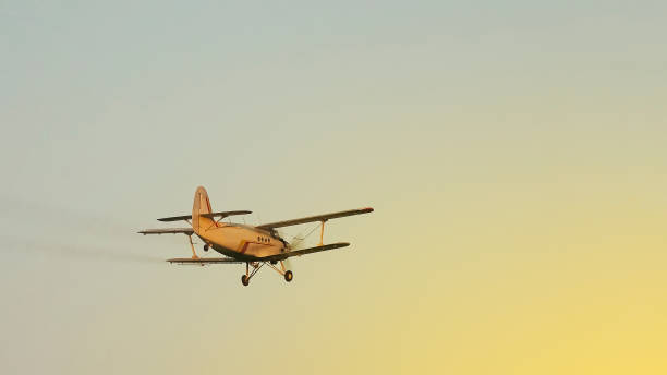 istock Duster, small old plane for agricultural spraying, flying in the sunset sky 1197255463
