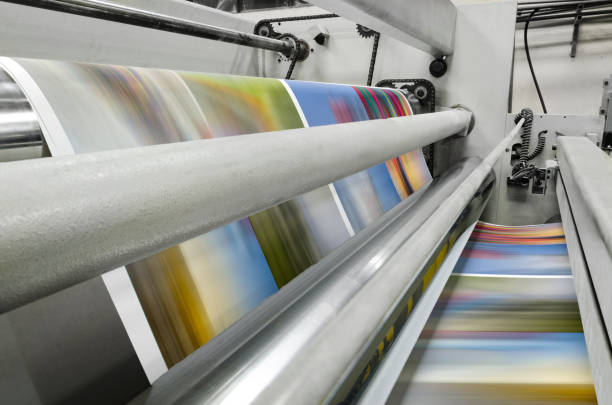 istock Close up of an offset printing machine during production 1197255533