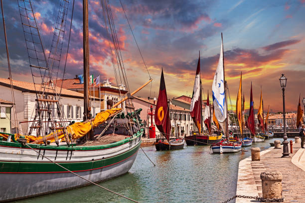 istock Cesenatico, Emilia Romagna, Italy: the port canal designed by Leonardo da Vinci with the ancient wooden sailing boats 1197262997