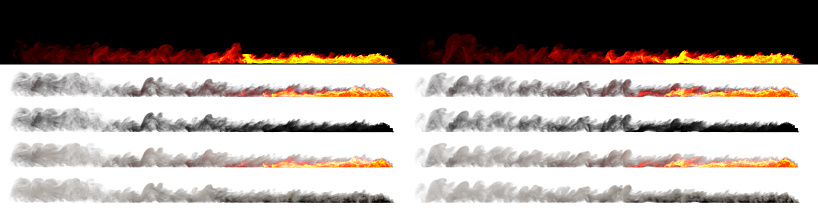 Isolated burning trail of fast moving transport rendered with white and black smoke on various backgrounds - speed concept, 3D illustration of objects