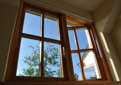 Modern metallic window frame with sky background, new modern window frame with sky background