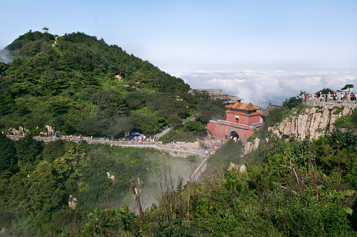 TAISHAN, CHINA - AUG 15, 2012 - South Gate to Heaven on the summit of Tai Shan, China