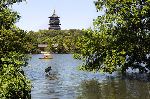 HANGZHOU, CHINA - JULY 29, 2012 - Leifeng Pagoda, West Lake, Hangzhou