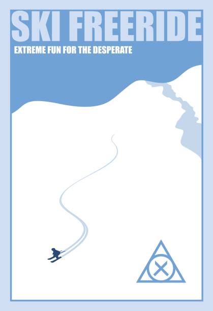 minimalistische winterposter. ski freeride. vektor-illustration - skiing ski winter sport freestyle skiing stock-grafiken, -clipart, -cartoons und -symbole