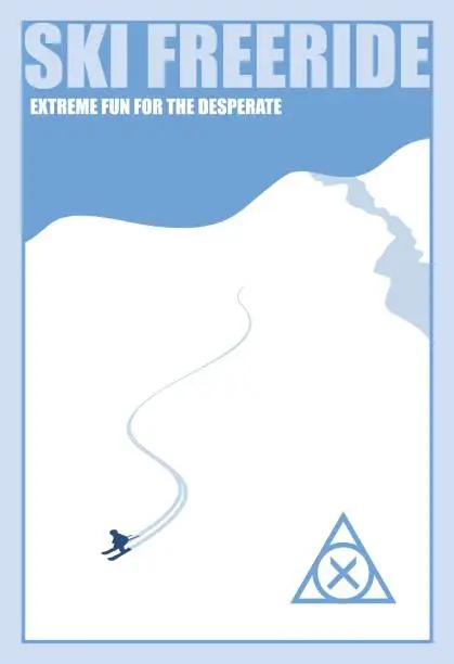 Vector illustration of Minimalist winter poster. Ski freeride. Vector illustration