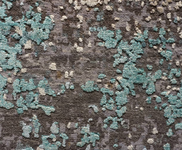 istock Seamless close up of history design handmade wool-silk grey-green carpet texture pattern design background from above. Out of india. Luxury bohemian print. 1197267603