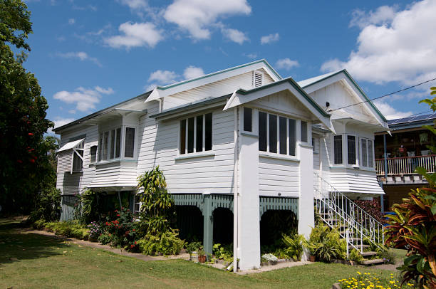 Brisbane, Queensland, Australia - 29th October 2019 : Picture of a typical old Queenslander house captured in the neighborhood of Greenslopes in Brisbane, Australia