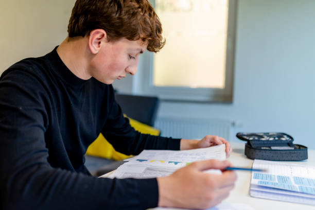 istock Young male student doing homework at home 1197271352