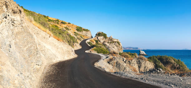 Idyllic winding coastal road by the sea on south Rethymno coast (Crete, Greece).