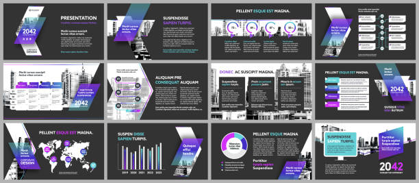 City Background Business Company Presentation with Infographics Template. City Background Business Company Presentation with Infographics. Corporate Design Media Layout, Book Cover, Flyer, Brochure, Annual Report for Advertising and powerpoint template stock illustrations
