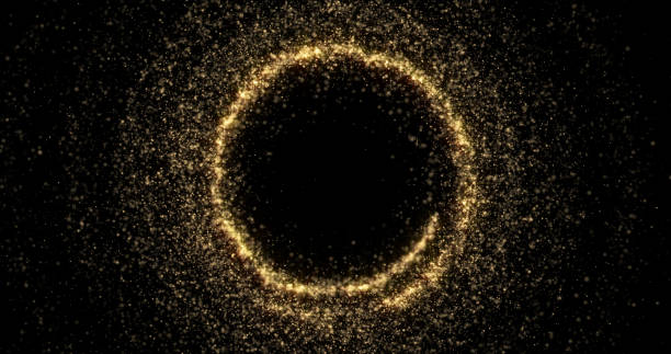 istock Gold sparkling circle with shimmering glitter particles, Christmas holiday background design. Abstract golden glittery circle frame of magic glittering trails and glowing sparkle twirls 1197280833