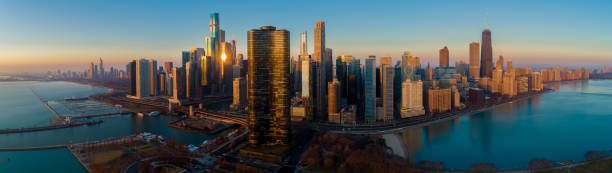 istock Chicago Skyline Sunrise Panorama 1197282662