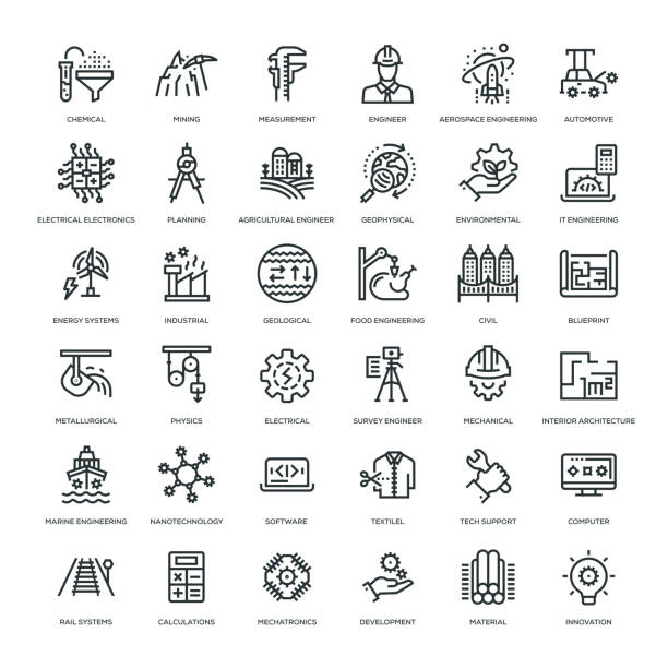 Engineering Icon Set 36 Engineering Icons - Line Series mining natural resources stock illustrations