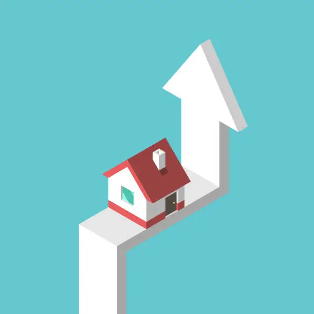 Vector illustration of Isometric house on arrow