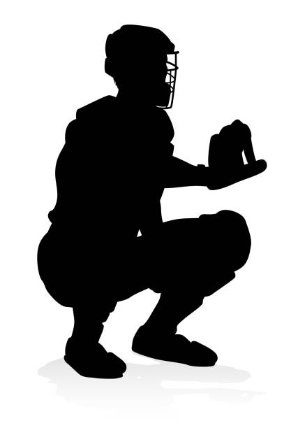 ilustrações de stock, clip art, desenhos animados e ícones de baseball player silhouette - playing baseball white background action