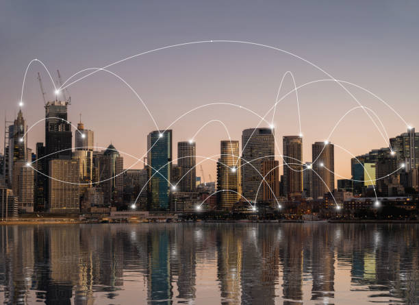 현대 도시, 기술 개념을 통해 네트워크 연결 - 스마트그리드 뉴스 사진 이미지