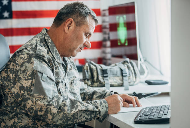 istock American soldier in office 1197290183