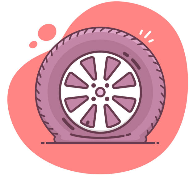 плоская шина - спущенное колесо stock illustrations