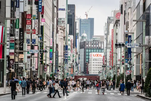 Photo of Pedestrians on Chuo Dori in Ginza, Tokyo