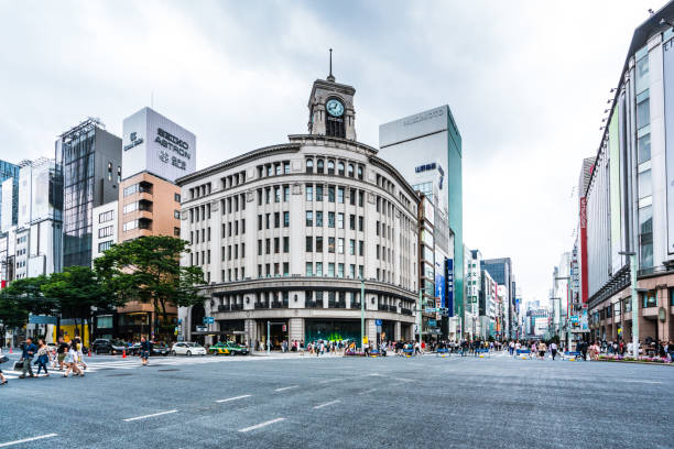 ginza district - tóquio, japão - chuo ward - fotografias e filmes do acervo