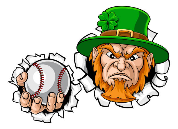 illustrazioni stock, clip art, cartoni animati e icone di tendenza di leprechaun baseball mascotte ripping sfondo - baseballs baseball breaking broken