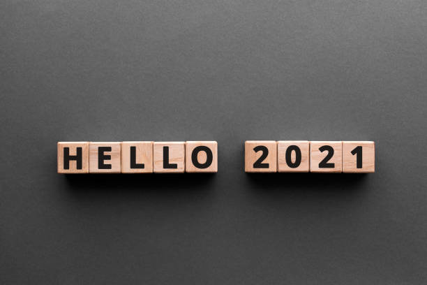 Hello 2021 - word from wooden blocks with letters