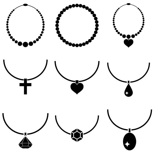 ネックレスセットアイコン、白い背景に隔離されたロゴ - gold jewelry necklace locket点のイラスト素材／クリップアート素材／マンガ素材／アイコン素材