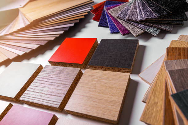 разнообразие образцов конструкции мебели и напольных материалов - carpet sample стоковые фото и изображения