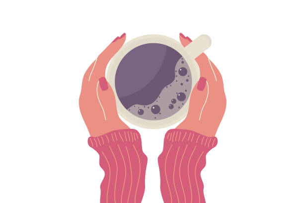 ilustrações de stock, clip art, desenhos animados e ícones de female hands with coffee or tee mug. - coffee top view