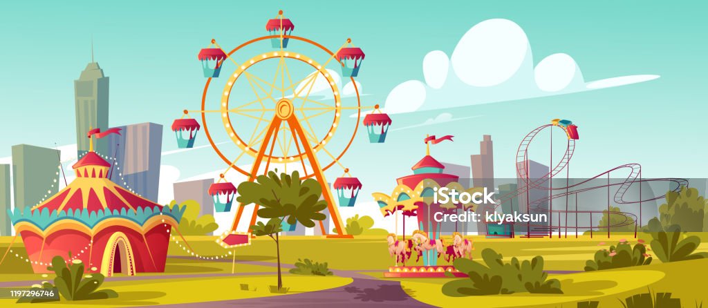 Amusement Park Carnival Or Festive Fair Cartoon Stock Illustration -  Download Image Now - Playground, Amusement Park, Building Entrance - iStock