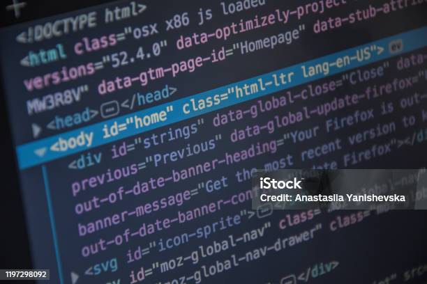 Close Up Css Html Code On Monitor Screen With Black Background Stock ...