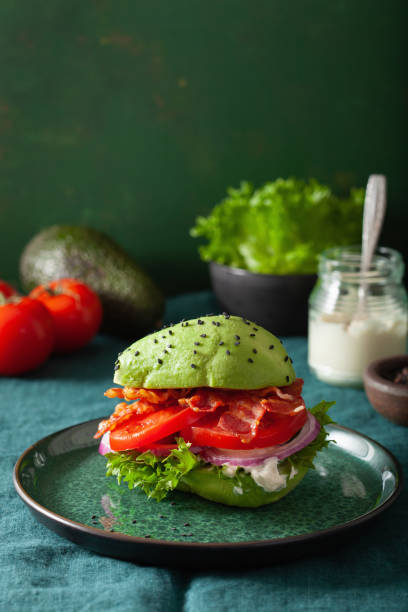 istock keto paleo diet avocado burger with bacon, lettuce, tomato 1197298248