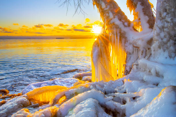 istock Wisconsin's shoreline in Winter, ice sculptures made by nature 1197302904
