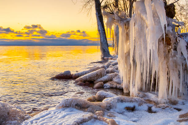 istock Wisconsin's shoreline in Winter, ice sculptures made by nature 1197303943