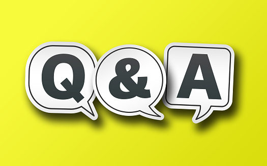 speech bubbles with Q and A on solid yellow background, frequently asked questions or questions and answers concept