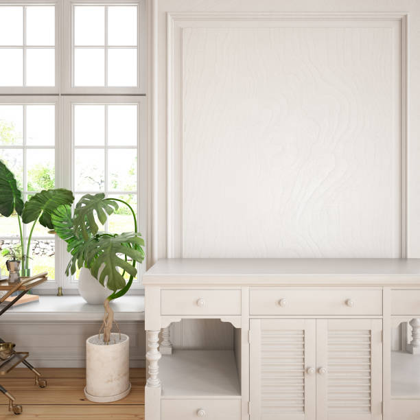 istock White Wall Detial with Window and Indoor Plants. Copy Space 1197306753
