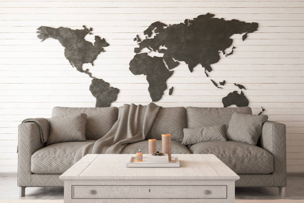 istock Living Room with World Map 1197306834