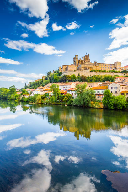 Orb River And Cathedral In Beziers, France stock photo